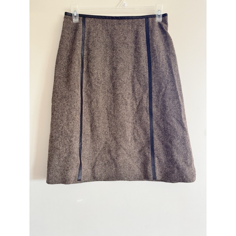 Pendleton Wool Leather Trimmed Skirt Vintage Thick Warm Brown Size 12